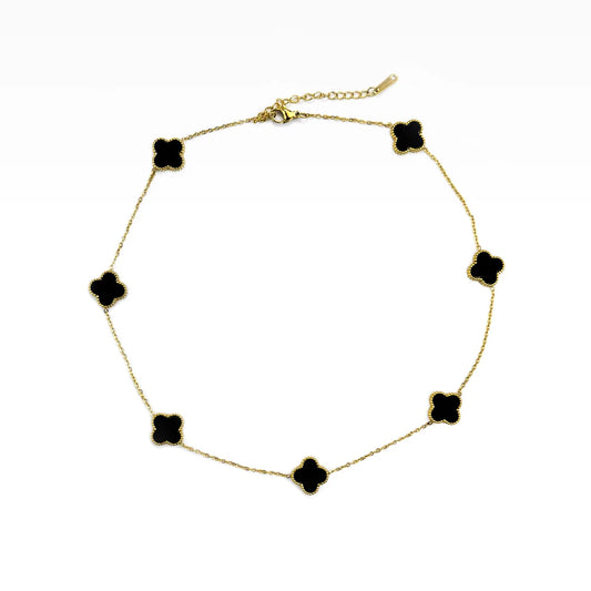 Luxe Black 7 Leaf Clover Necklace