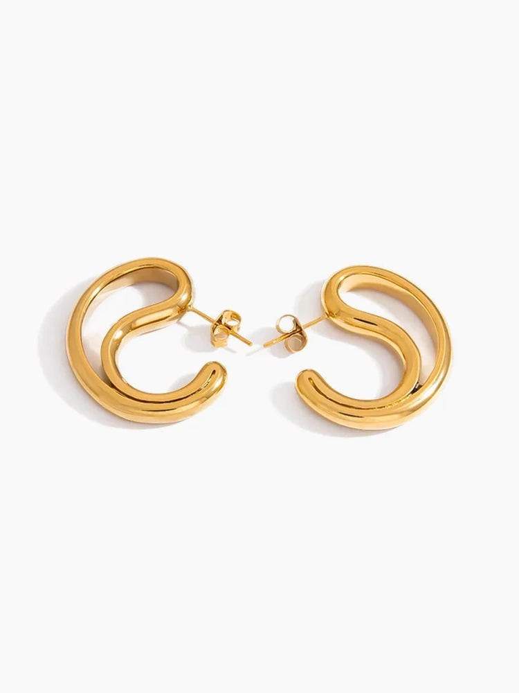 Gold sculptural open hoop earrings, Amara Earrings by Sparkle Studio.