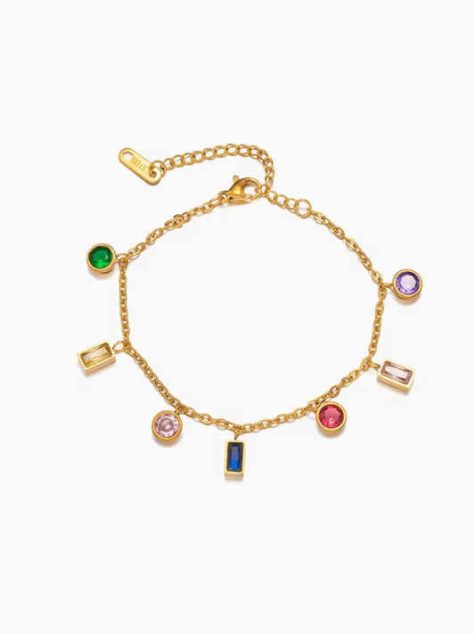 Gold chain bracelet with multicolor gemstones, Chérie Bracelet by Sparkle Studio.